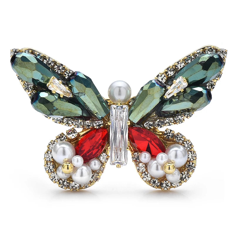 Wuli&baby Pearl 3 Colors Handmade Czech Rhinestone Butterfly Brooch Pin Quality Jewelry Accessory For Collection