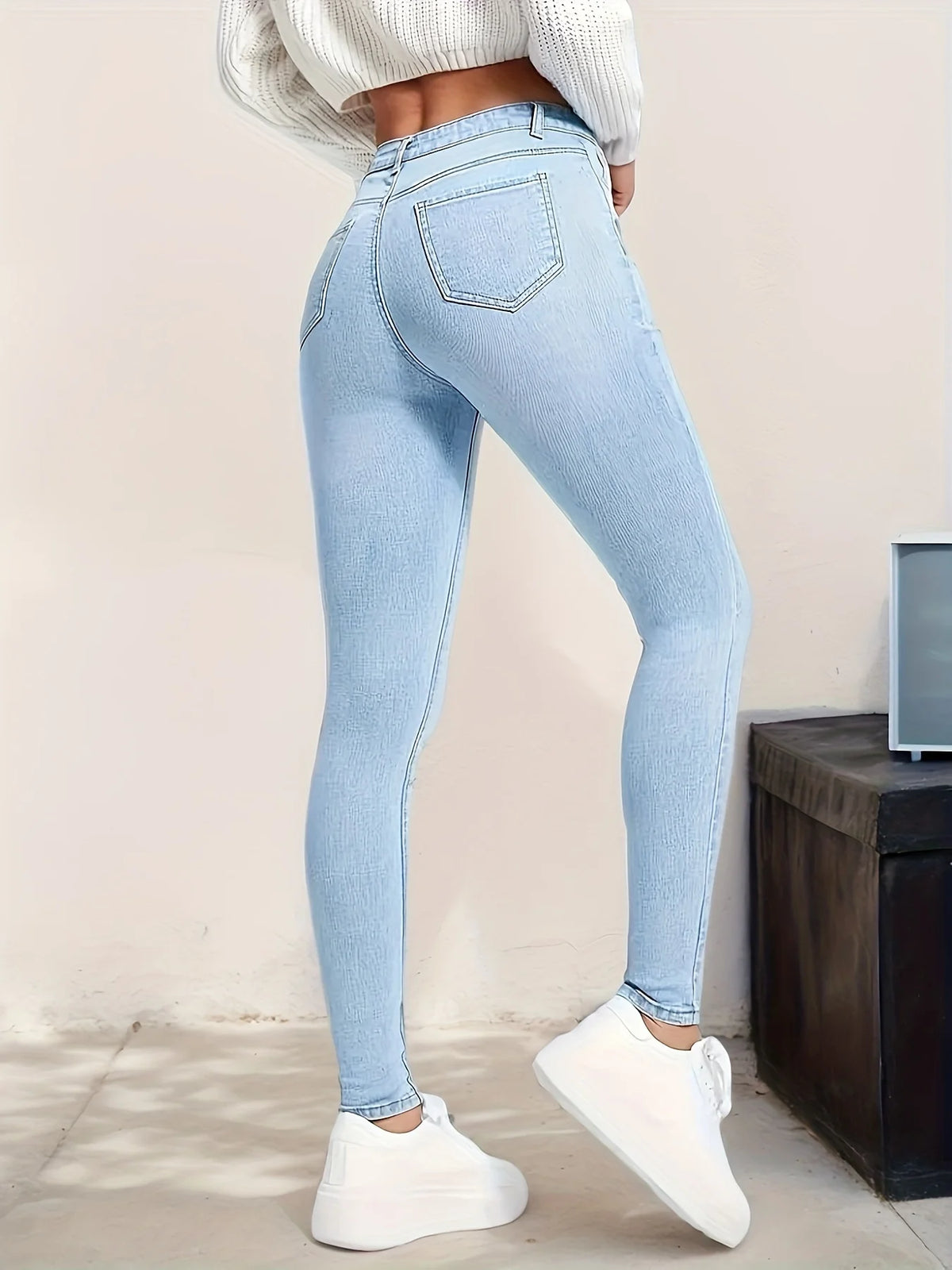 New Women's Elastic Skinny Jeans, Versatile Casual Fit with Pockets, Perfect for Daily Wear