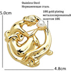 PENDRA Stainless Steel Pearl Lady Brooch