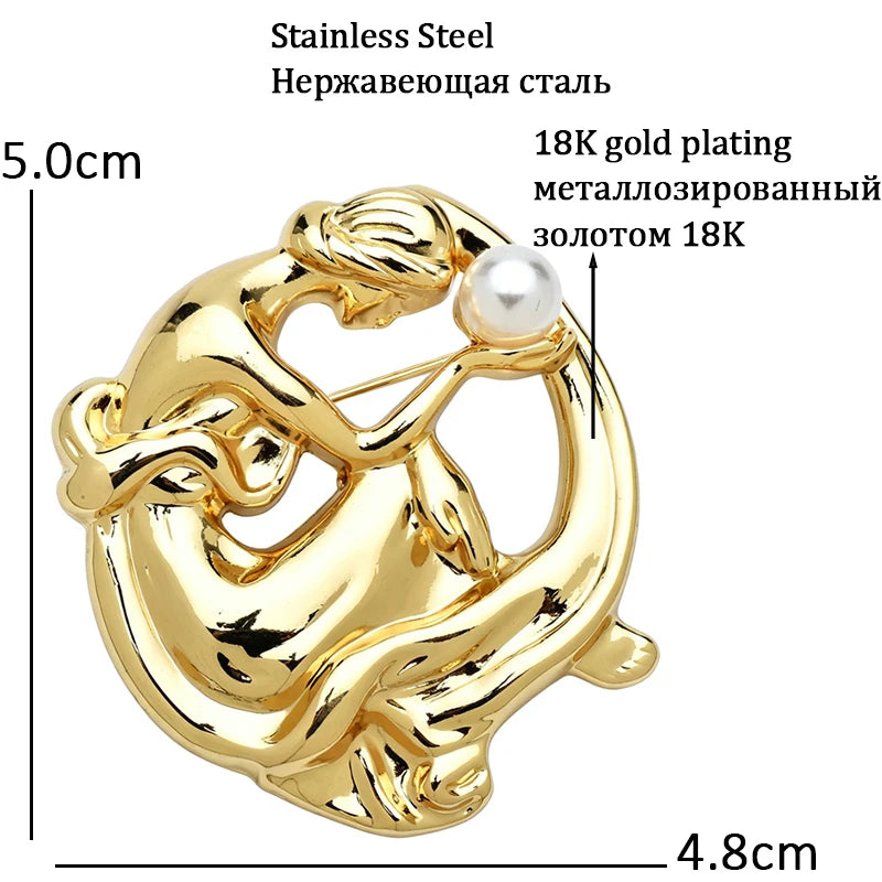 PENDRA Stainless Steel Pearl Lady Brooch
