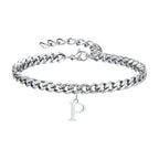 Mens Initials Cuban Links Bracelets,Stainless Steel A-Z 26 Letters Alphabet Charm Chain Wristband Adjustable,Casual Jewelry Gift