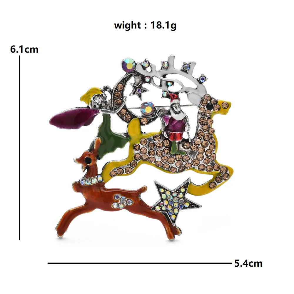 Wuli&baby Vintage Deer Christmas Brooches Metal Enamel Saint Claus New Year Brooch Pins For Women Clothes Backpack