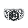 Mprainbow Mens Tridant Signet Ring, Waterproof Stainless Steel Geometric Top Stamp Finger Band, Rock Punk Gifts for Him Jewelry