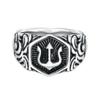 Mprainbow Mens Tridant Signet Ring, Waterproof Stainless Steel Geometric Top Stamp Finger Band, Rock Punk Gifts for Him Jewelry