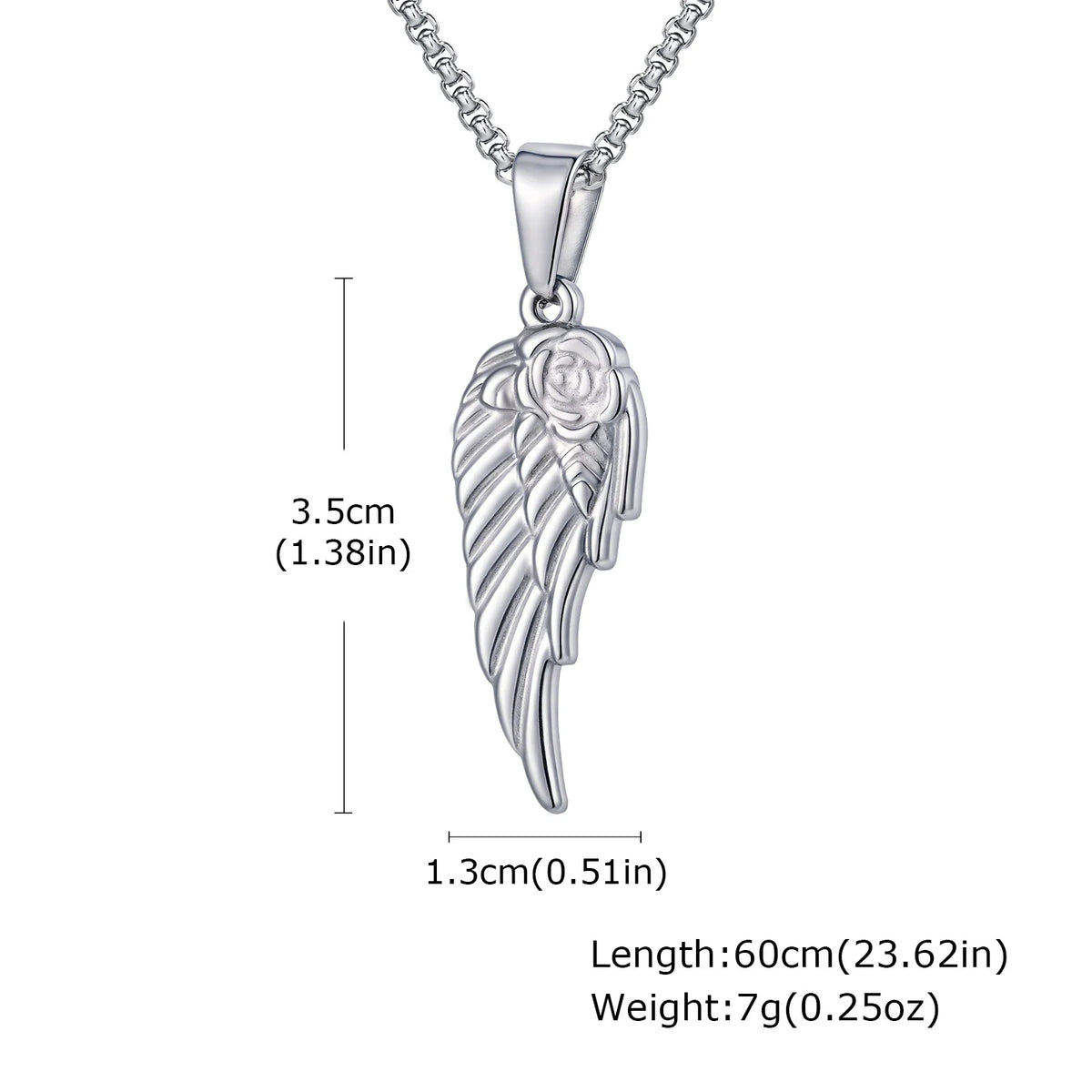 Men's Rose Wing Pendant Necklace,Never Fade Stainless Steel Wings Collars,Rock Punk Jewelry Gift