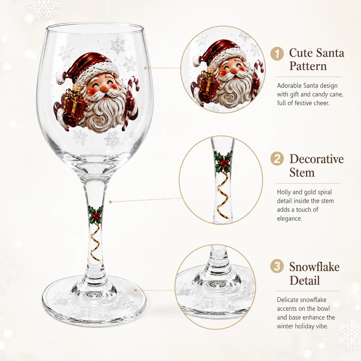 Christmas Themed Wine Goblet with Santa Pattern Clear Glass Cup for Party Home Table Decor