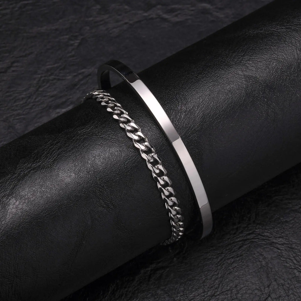 5mm Cuban Chain Bracelet for Men Boys,Waterproof Stainless Steel Cuff Bangle,Simple Minimalist Jewelry Gift