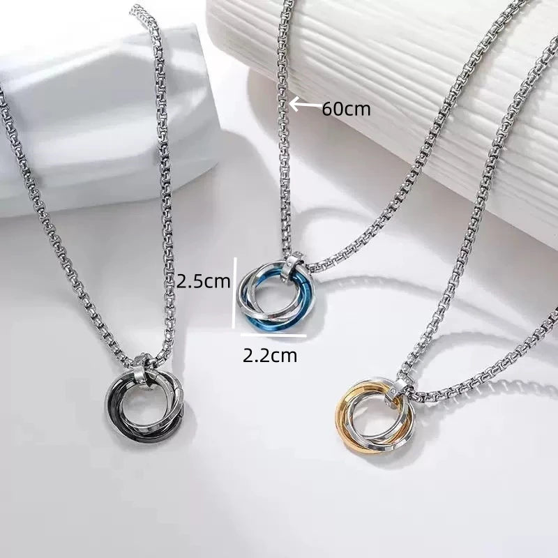 PENDRA Triad Titanium Steel Three-Ring Pendant Necklace
