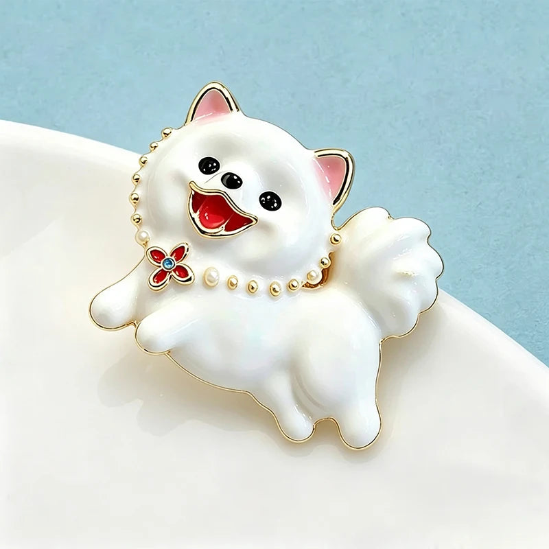 PENDRA Snowpup Enamel Running Dog Brooch