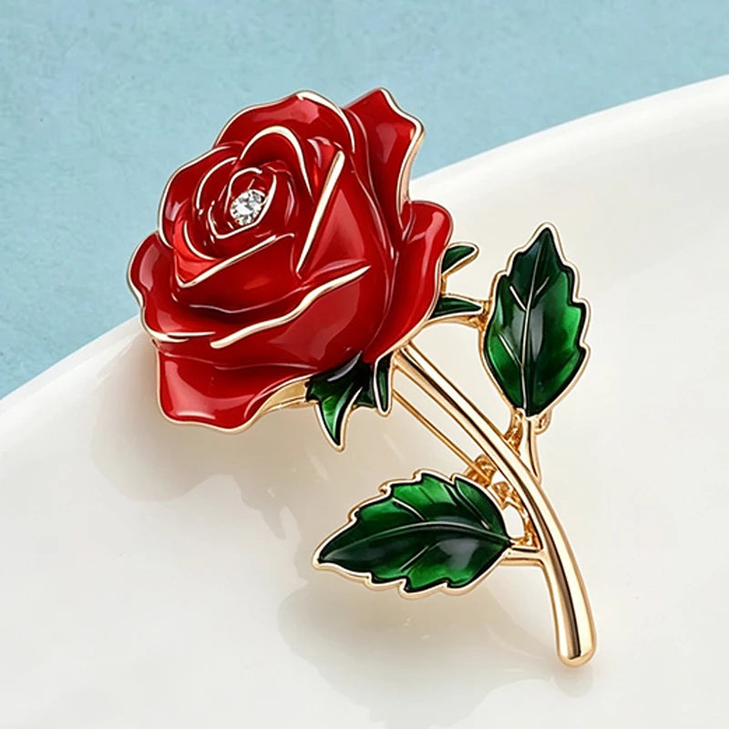 PENDRA Rosalia June Birthday Red Enamel Rose Brooch