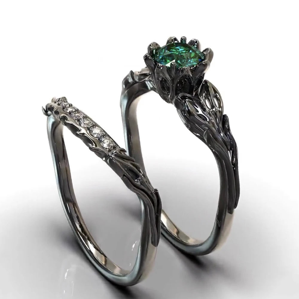 PENDRA Crystal Black Green Ring