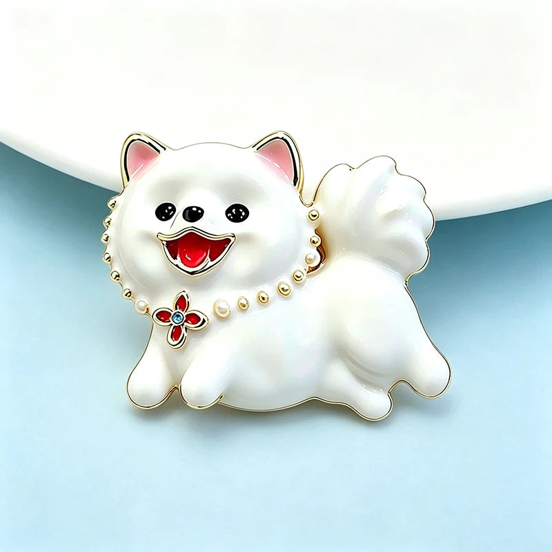 PENDRA Snowpup Enamel Running Dog Brooch