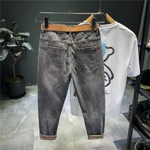 New Arrival Korean Style Pants Men's Luxury Harajuku Designer Cowboy Kpop Brand Denim Slim Pencil Pants Men's Jeans for Autumn