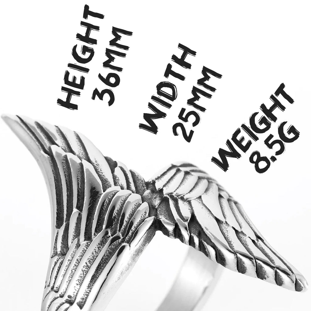 PENDRA Angel Wings Biker Steel Ring