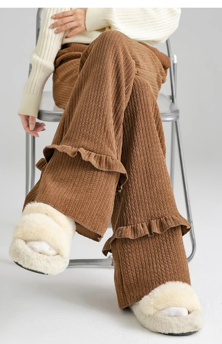 Solid corduroy micro flared pants women's winter wide leg casual high waisted narrow version straight leg sweatpants
