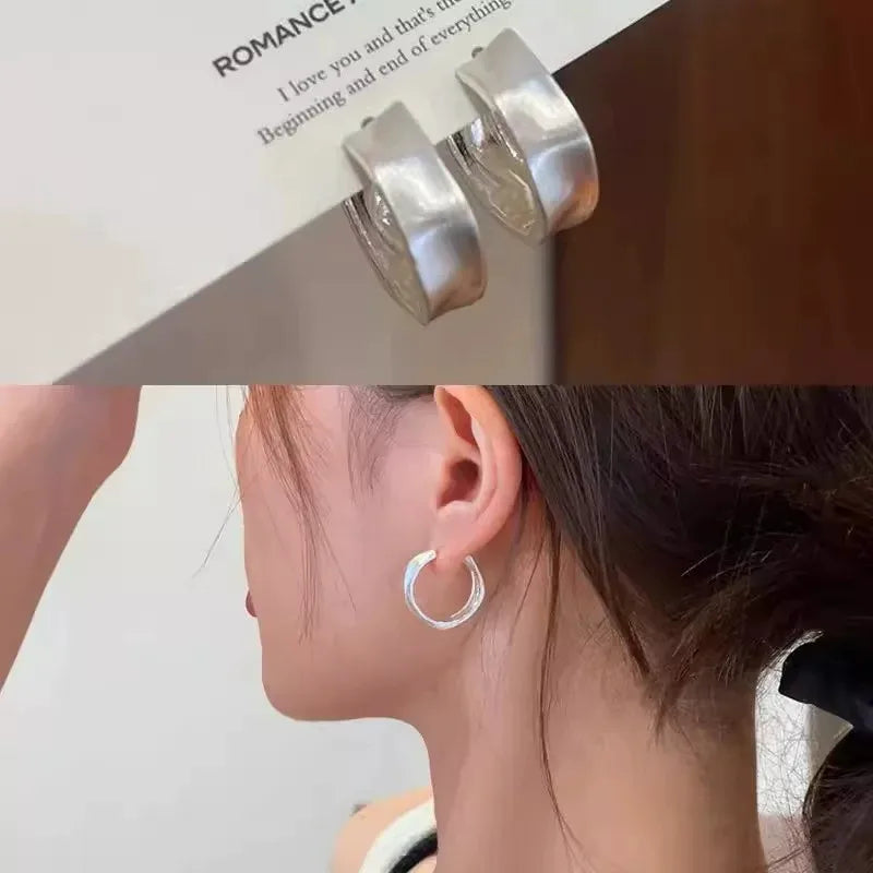VENTFILLE 925 Sterling Silver Earring for Women Ear Plain Ring Wire Drawing Geometry Jewelry Gift Dropshipping