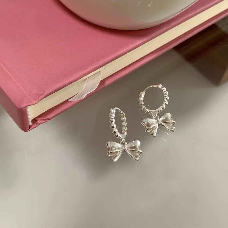 VENTFILLE 925 Sterling Silver Bow Knot Hoop Earring for Women Personality Office Versatile Jewelry Birthday Gift Dropshipping