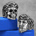 Religion Jesus Skull Stainless Steel Womens Mens Rings Punk Vintage Amulet for Boyfriend Biker Jewelry Creativity Gift Wholesale