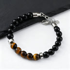 Men's Beaded Bracelet,Tiger Eye Stone Black Beaded Bracelets,Casual Jewelry Gift for Him Boys