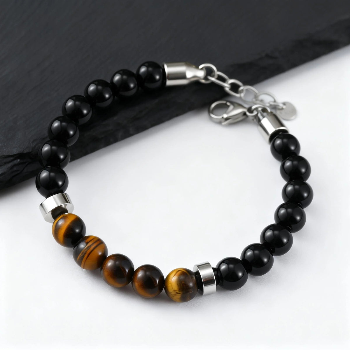 Men's Beaded Bracelet,Tiger Eye Stone Black Beaded Bracelets,Casual Jewelry Gift for Him Boys