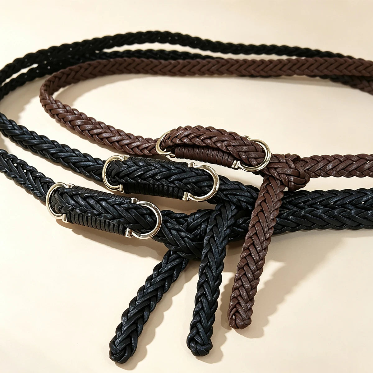 PULeather Braided Thin Belt For Woman Dress Shirt Decorative Girdles Strap Fashion Pin Buckle Female Waistband Ladies Waist Rope