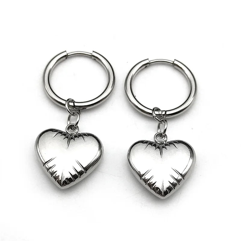 Stainless Steel Y2K Trendy Heart Hoop Earrings For Women Egirl Sweet Cool Circle Earings Punk Jewelry Gift EZZZ796-6SRS06