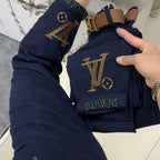 PENDRA Letter Embroidery High Waist Straight Jeans