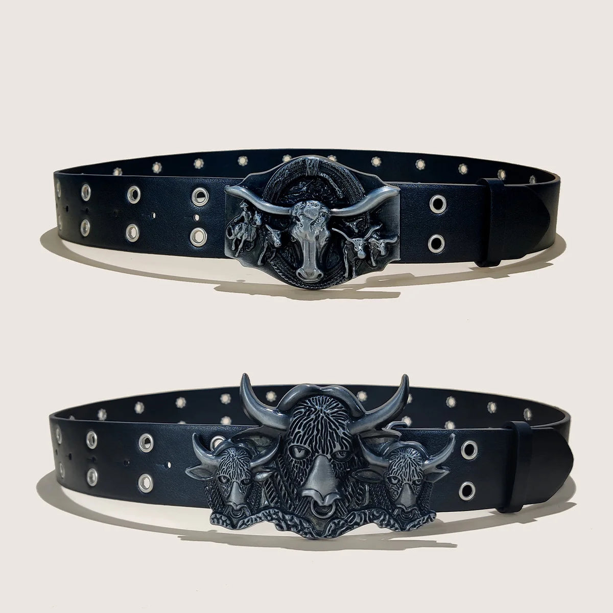 Unisex Western Cowboy PU Leather Belt For Men and Women Waist Strap Bull Horse Decoration Jeans Belt Rivet Gothic Waistband Male