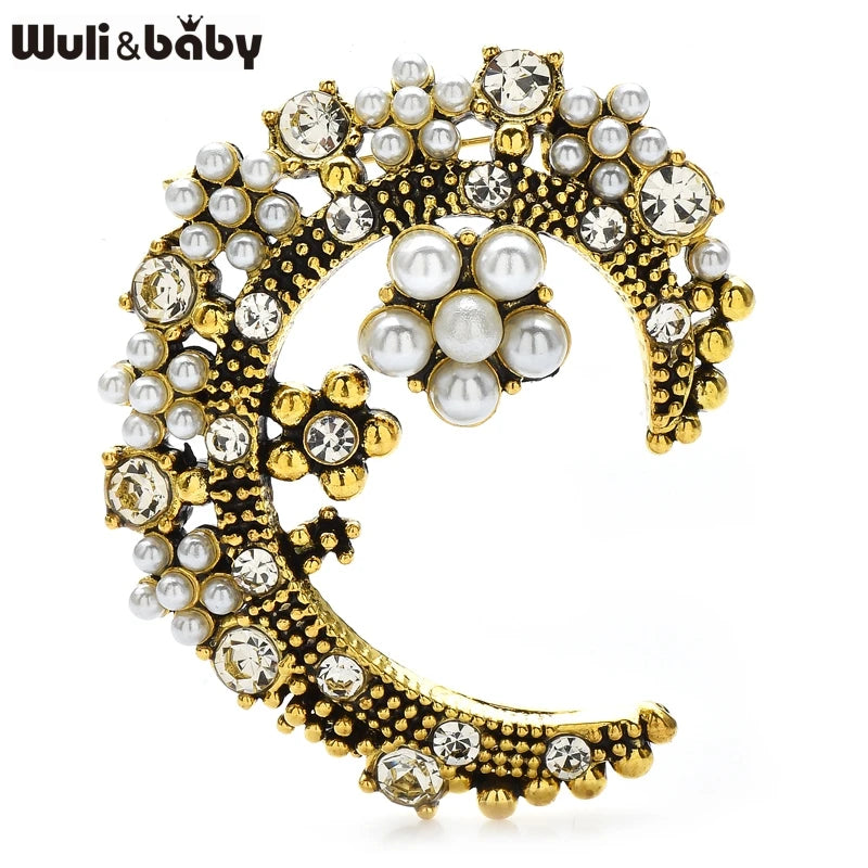 PENDRA Celestine Pearl Star Moon Vintage Brooch
