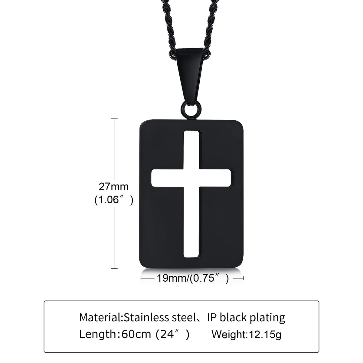 Men Necklaces, Cross Cut Out Pendant, Stainless Steel Small Dog Tag Necklace, Christ Religion Jewelry