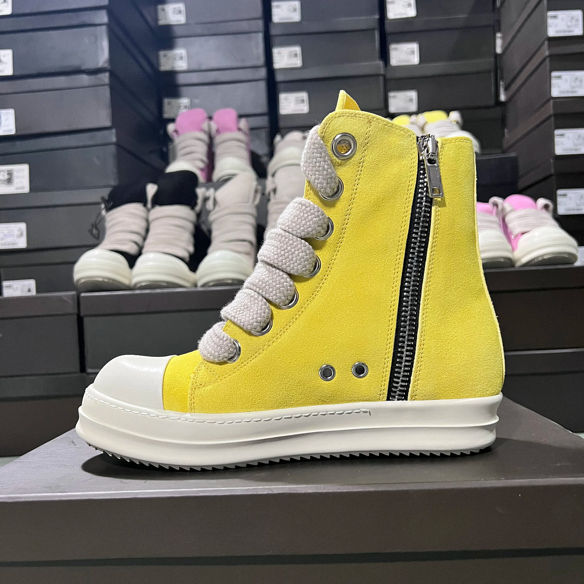 PENDRA Solar Suede Yellow Cow-Suede High-Top Zip Thick-Sole Ankle Boots