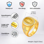 Virgin Mary Stamp Ring for Men,Gold Color Stainless Steel Cross Zircon Ring,Chunky Thumb Ring Gift