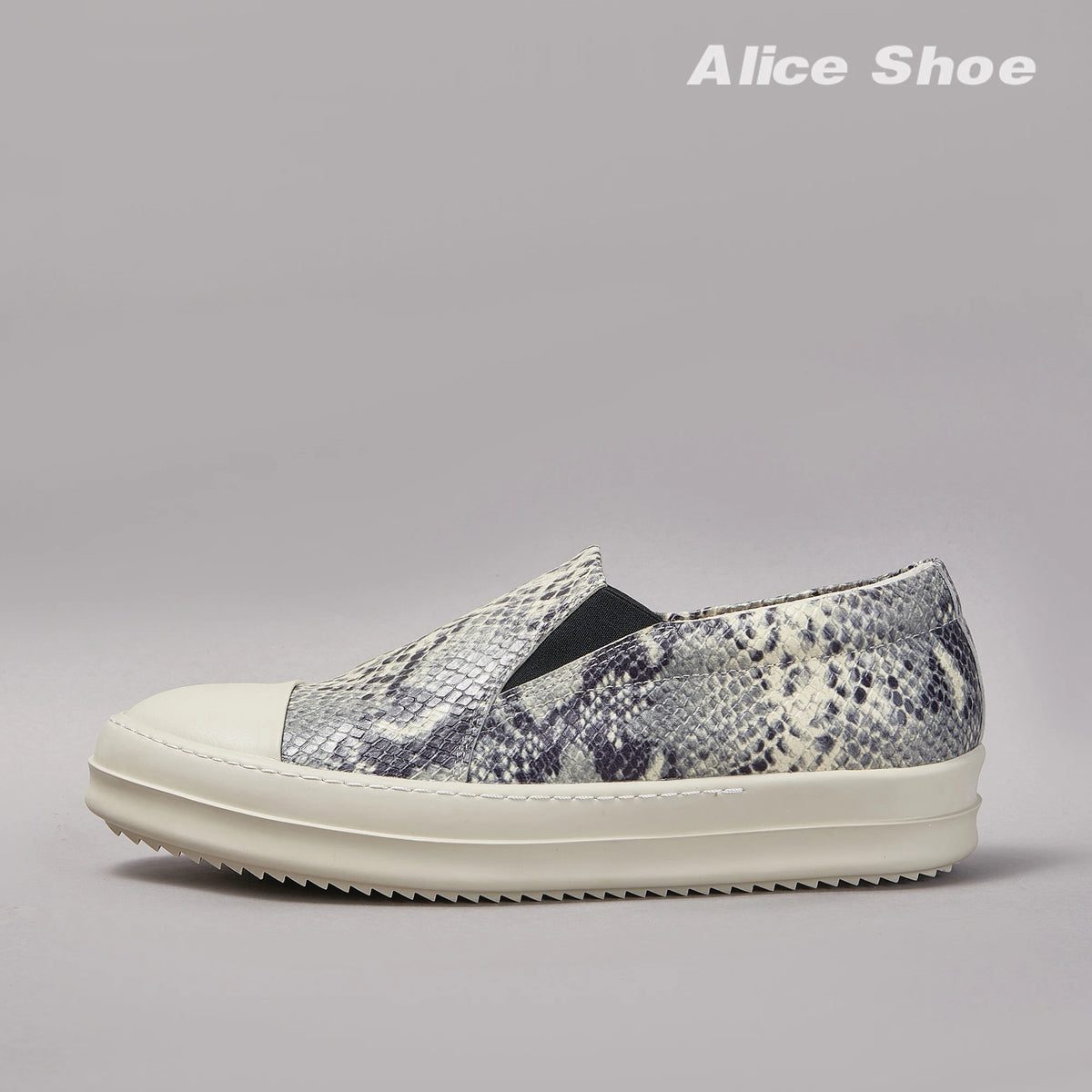 PENDRA Python Veil White Slip-On Low-Top Python-Pattern Leather Platform Shoes