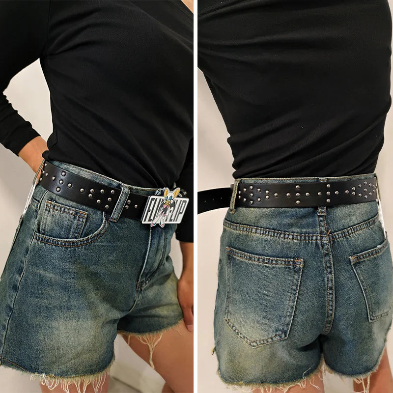 Unisex Cartoon Cat Sonic Jeans Belt Gothic Y2k High-end Luxury Designer Belts For Women Black Rivet Punk Accessory Men Waistband