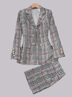 Elegant two-piece set, fashionable double breasted lapel suit jacket and high waisted floral print mini skirt, new women's set