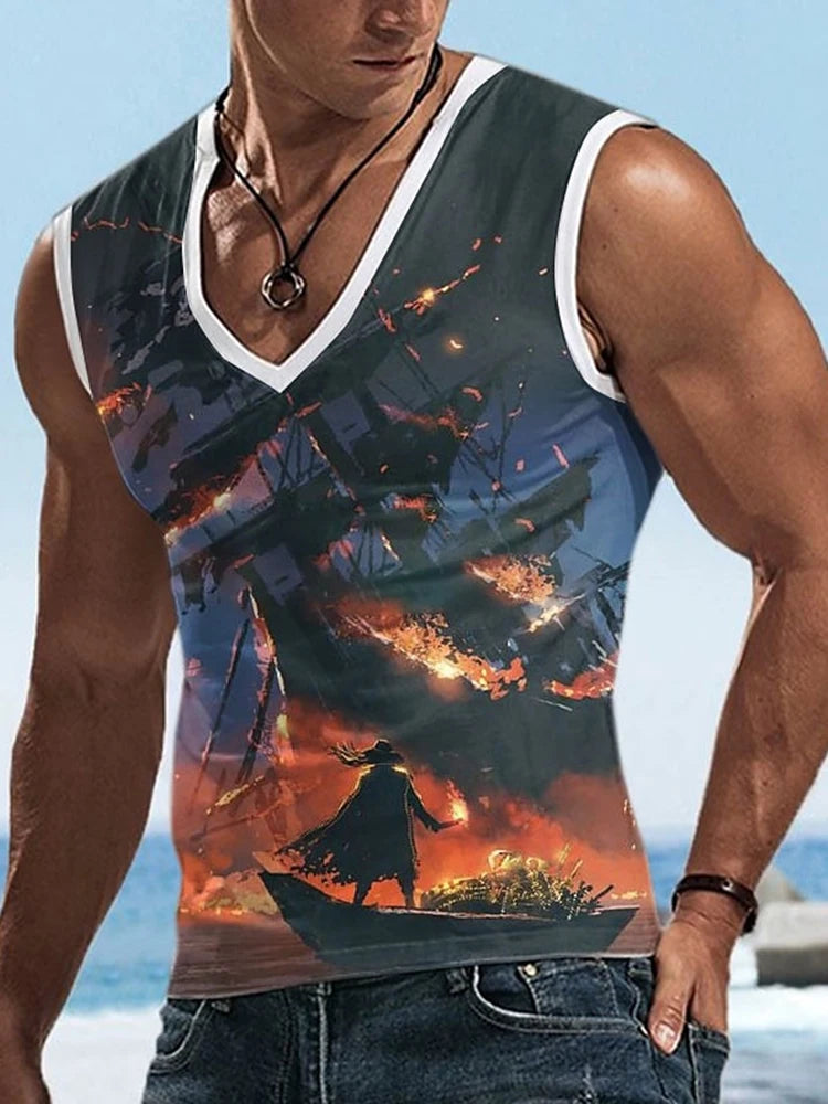 PENDRA Tank Running V-neck Print Tank Top