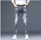 High End Stylish Classic Distinctive Printed Black Stretch Denim Jeans for Men High Quality Slim Fit Stretch Luxury Denim Pants