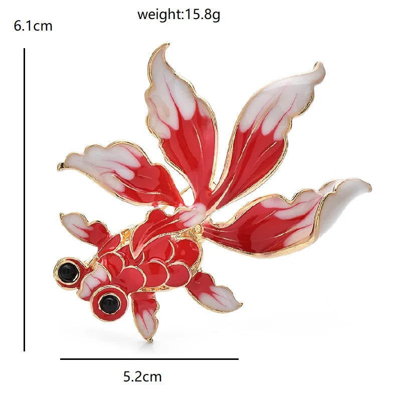 Wuli&baby Lovely Swimming Goldfish Brooches For Women Unisex Red Enamel Fortune Fish Party Office Brooch Pins Gifts