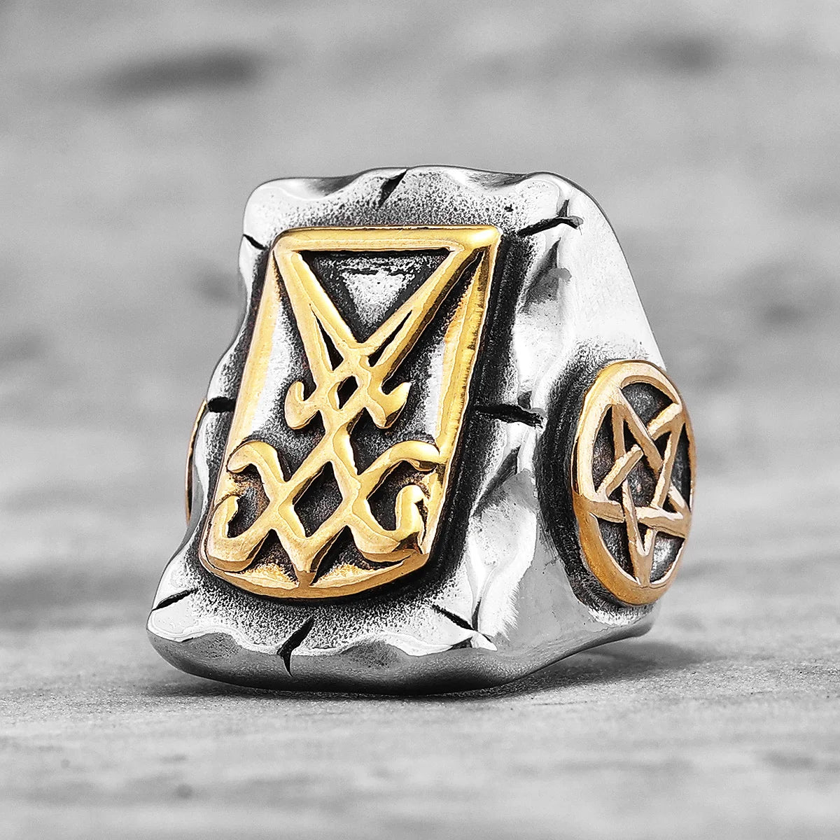 PENDRA Lucifer Satan Pentagram Steel Ring