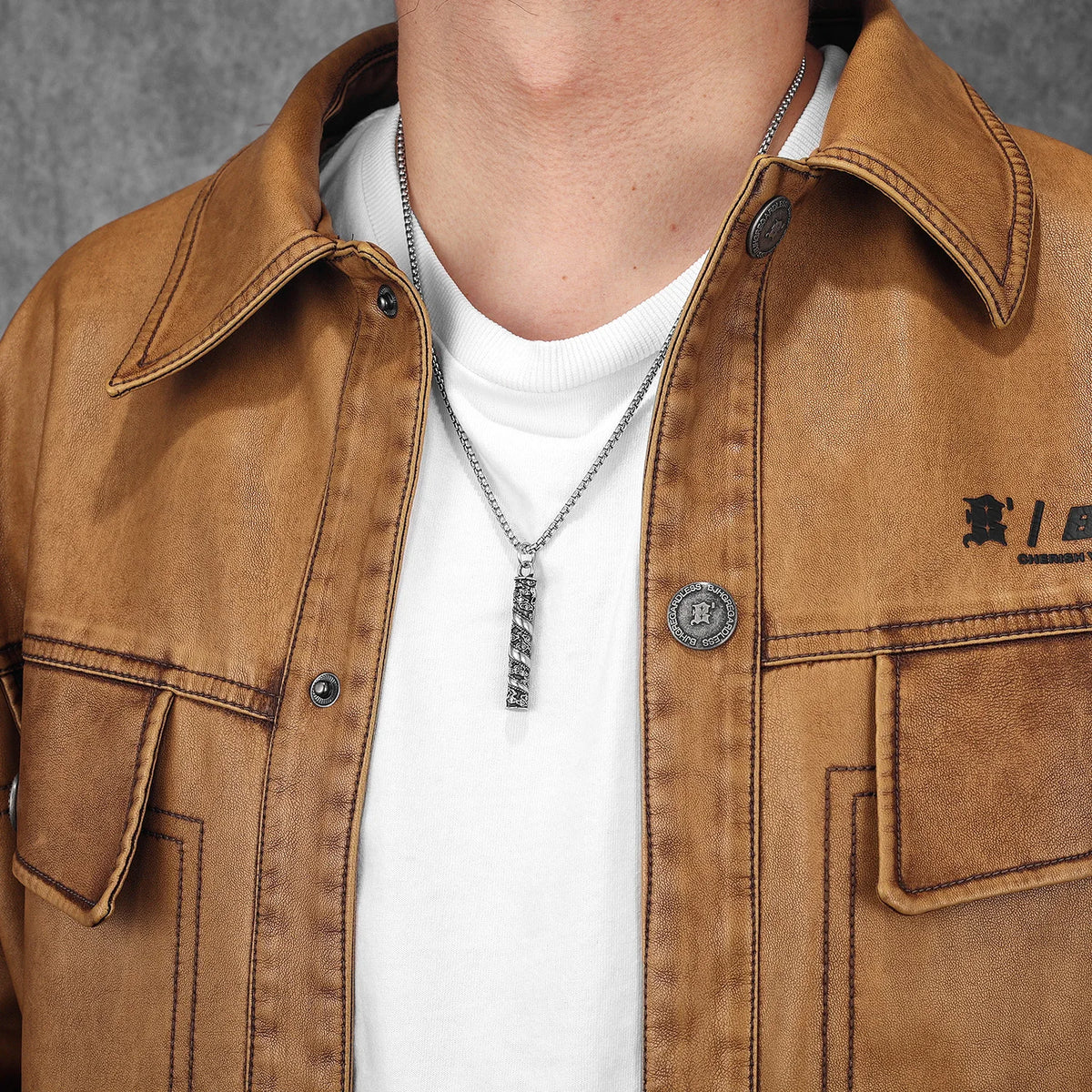 PENDRA Dragon Pillar Carving Steel Necklace