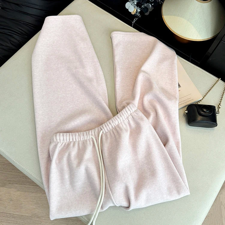 Thick and Gentle Pink Soft Sports Pants Women in Winter New High Waist Slim and Comfortable Versatile Casual Floor Pants