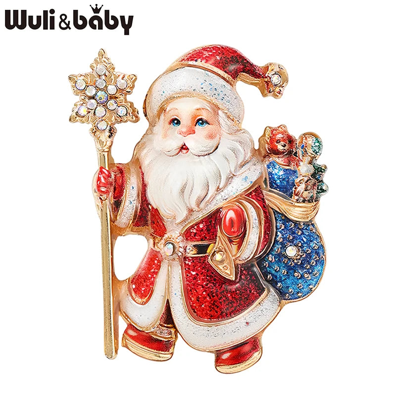 Wuli&baby Lovely Santa Claus Brooches For Women Unisex Happy Taking Gifts Christmas Father Party Brooch Pins New Year Gifts