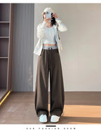 American style sports pants women in autumn and winter 2025 new style thick drawstring color blocking wide leg pants