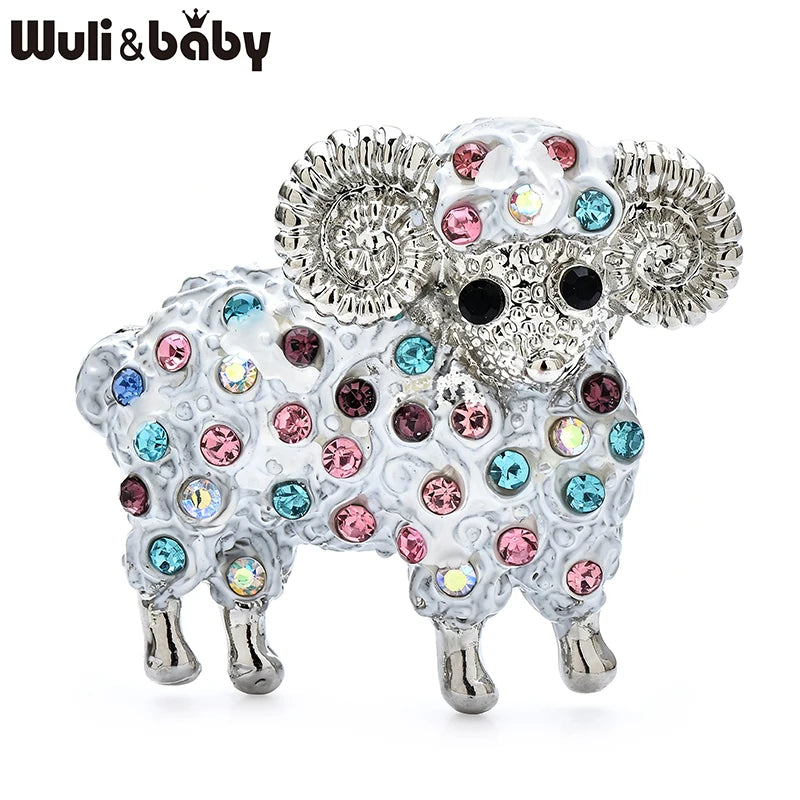 PENDRA Zodiacwool Multi-Color Rhinestone Goat Brooch