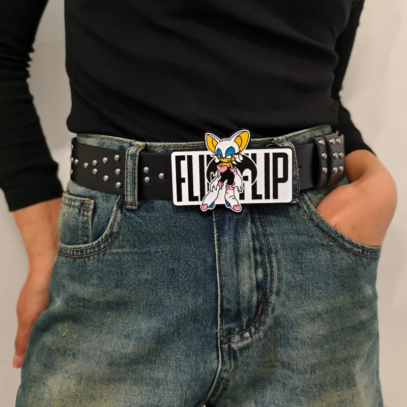 Unisex Cartoon Cat Sonic Jeans Belt Gothic Y2k High-end Luxury Designer Belts For Women Black Rivet Punk Accessory Men Waistband
