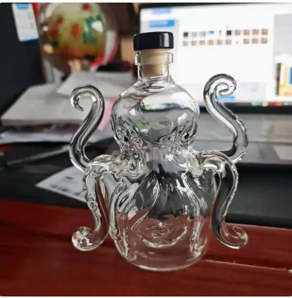 Stylish Octopus Glass Wine Bottle,Creative Whiskey Decanter for Home Bar,Liquor Dispenser for Vodka Scotch Collectible