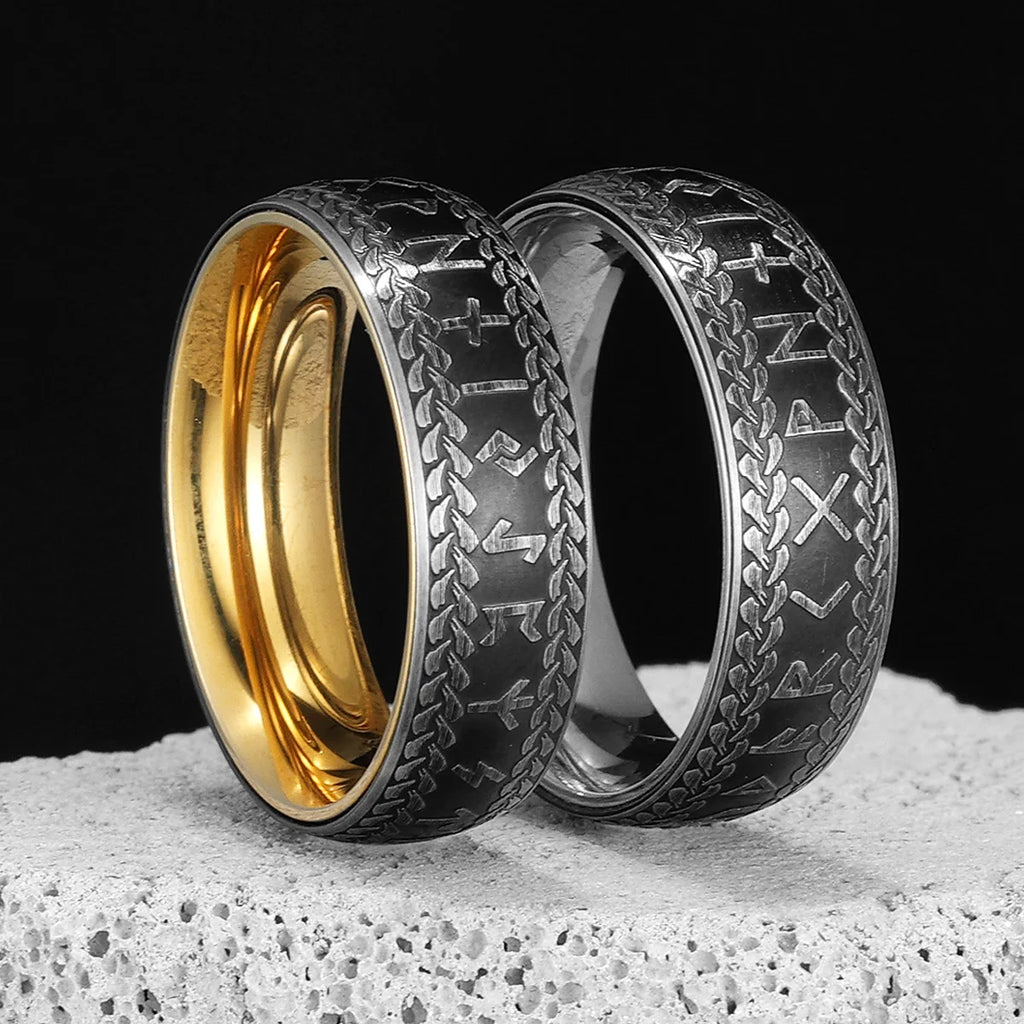 PENDRA Runes Boyfriend Biker Steel Ring