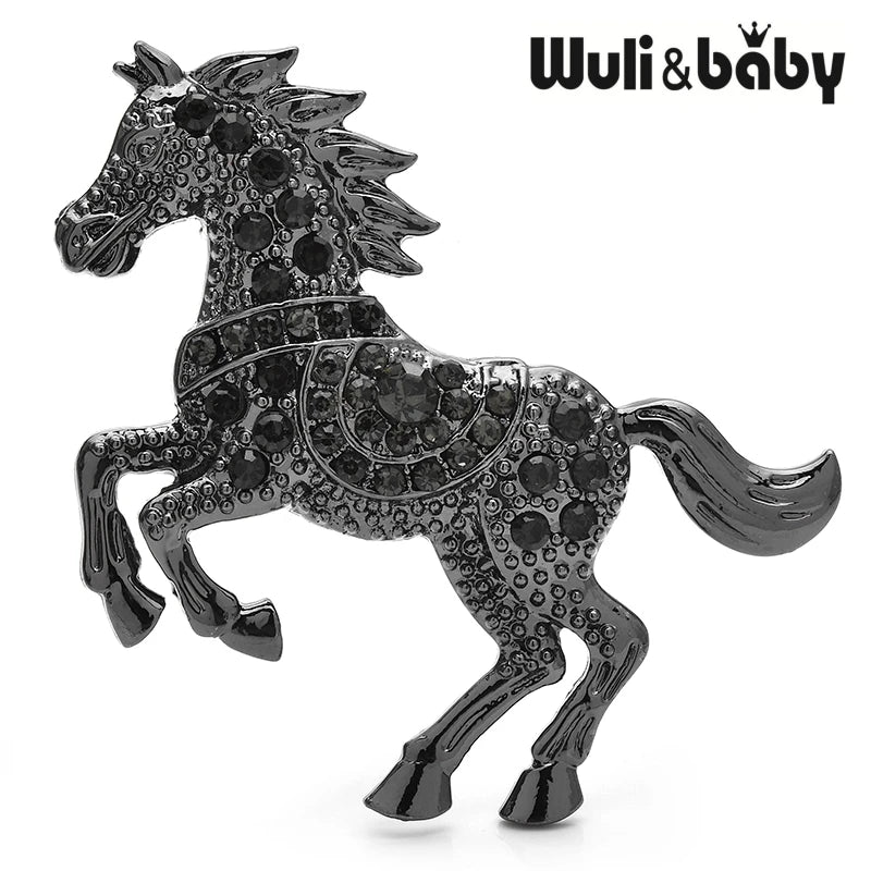 Wuli&baby Enamel Horse Crossing Obstacles Crystal Animal Brooches 4 Colors Jewelry Pins Bag Accessory Gift