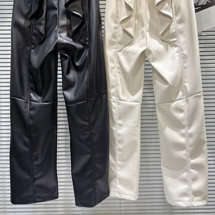 PENDRA Elastic Straight Leg PU Leather Pants