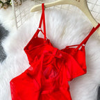 Sexy spicy girl with chest cushion jumpsuit women's summer new see through mesh slimming sexy niche design camisole vest
